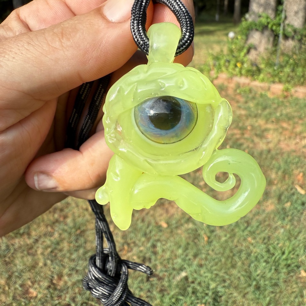 Lime Green Glass Eye of Horus Pendant